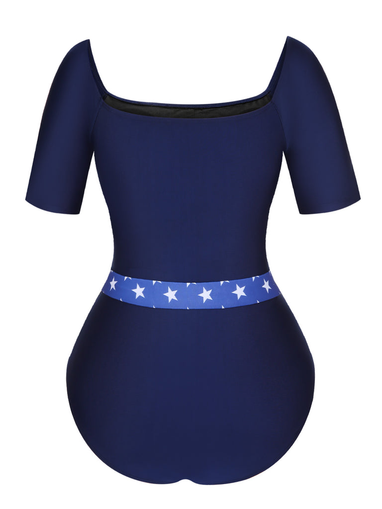 Dark Blue 1940s Stars One-Piece Swimsuit, vintage swimsuit, pin-up swimwear - perfect for women who love vintage and retro fashion