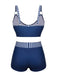 Dark Blue 1940s Stripes Strap Drawstring Swimsuit, vintage swimsuit, pin-up swimwear - perfect for women who love vintage and retro fashion