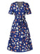 Dark Blue 1940s V-Neck Floral Dress, vintage dress, retro fashion, floral print - perfect for women who love vintage and retro fashion