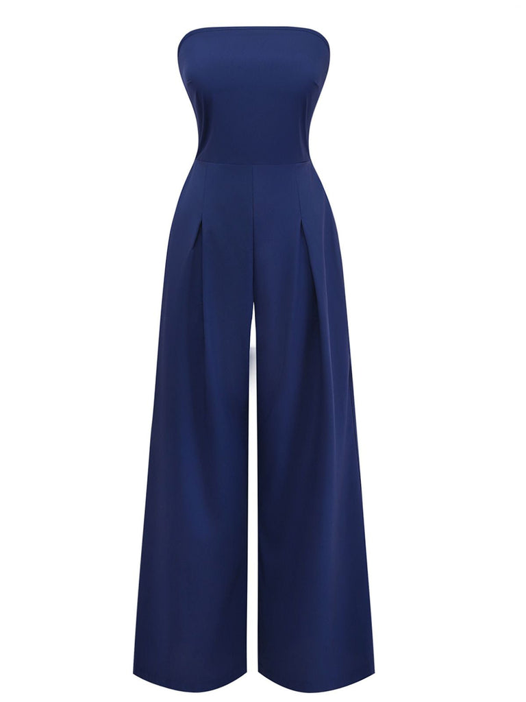 Dark Blue 1940s Wrap Style Wide Leg Jumpsuit 3