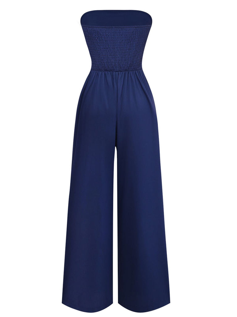 Dark Blue 1940s Wrap Style Wide Leg Jumpsuit 4