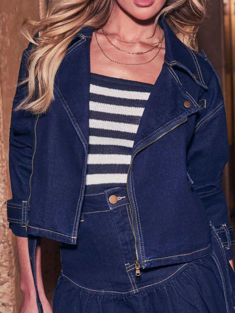 Dark Blue 1950s Denim Button Lapel Jacket - vintage fashion, retro style