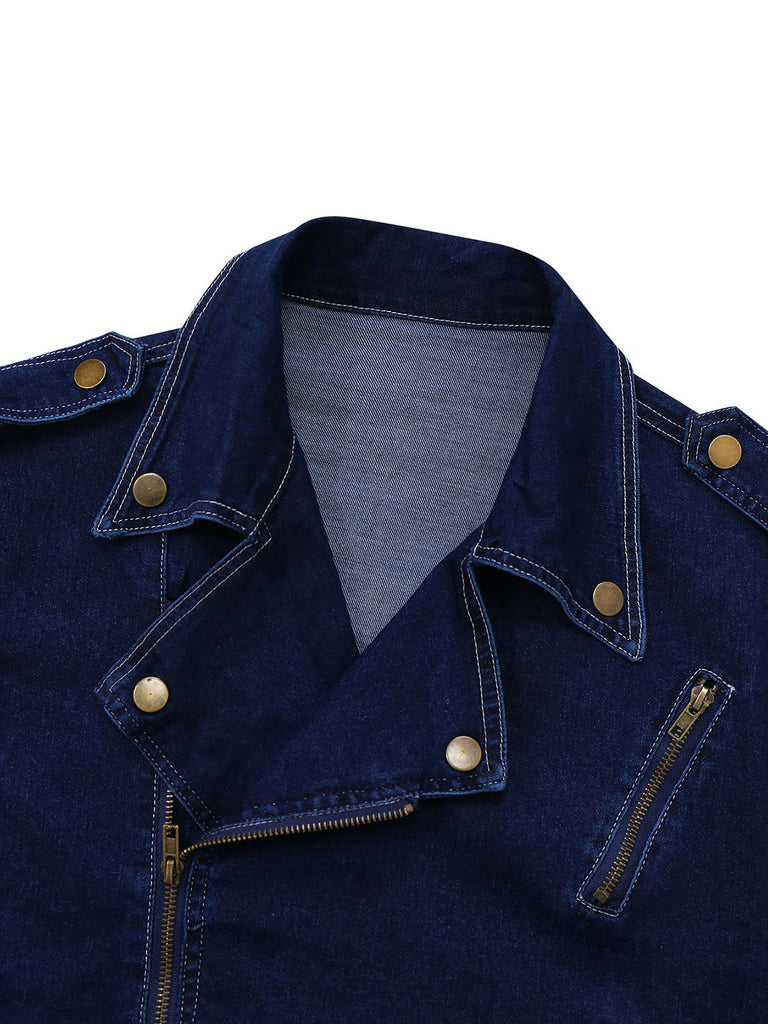 Dark Blue 1950s Denim Button Lapel Jacket - vintage fashion, retro style