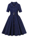 She slips into this Dark Blue 1950s Peter Pan Collar Belted Dress and suddenly it's a 1950s daydream