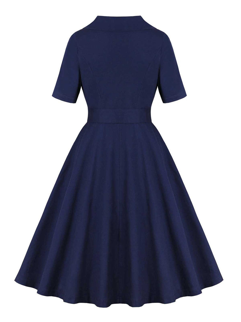 Dark Blue 1950s Peter Pan Collar Belted Dress: where 1950s romance meets her modern spirit