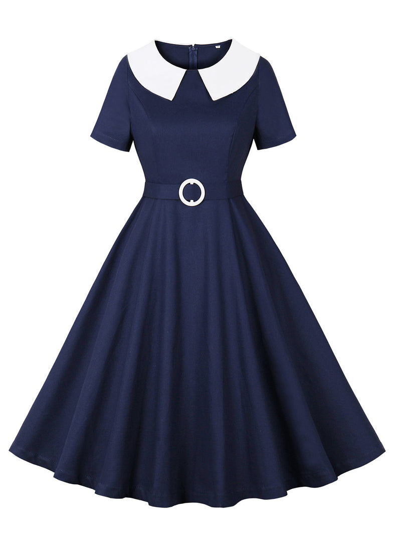 Dark Blue 1950s Peter Pan Collar Solid Dress | Retro Stage Dark Blue 1950s Peter Pan Collar Solid Dress | Retro Stage