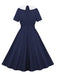 Dark Blue 1950s Peter Pan Collar Solid Dress: where 1950s romance meets her modern spirit