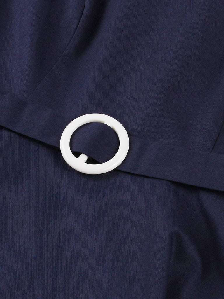 This Dark Blue 1950s Peter Pan Collar Solid Dress wraps her in 1950s elegance, one twirl at a time