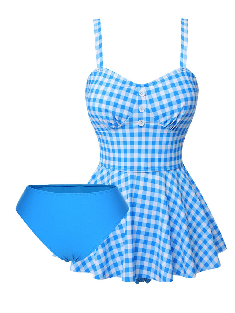 Dark Blue 1950s Plaid Spaghetti Strap Swimsuit, vintage swimsuit, pin-up swimwear - perfect for women who love vintage and retro fashion