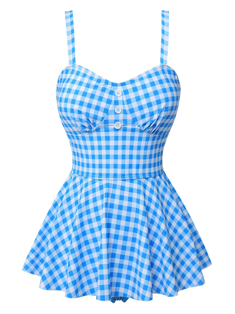 Dark Blue 1950s Plaid Spaghetti Strap Swimsuit, vintage swimsuit, pin-up swimwear - perfect for women who love vintage and retro fashion