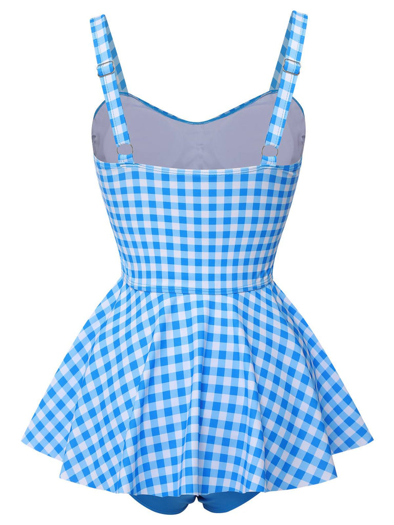 Dark Blue 1950s Plaid Spaghetti Strap Swimsuit, vintage swimsuit, pin-up swimwear - perfect for women who love vintage and retro fashion