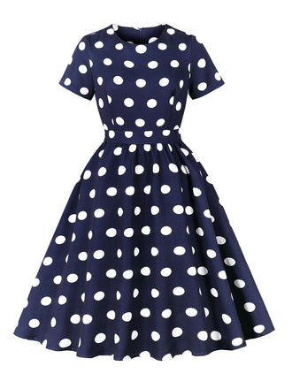 Dark Blue 1950s Polka Dot Swing Dress - vintage dress, retro fashion, rockabilly