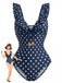 Dark Blue 1950s Polka Dot V-Neck One Piece - vintage fashion, retro style