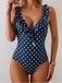 Dark Blue 1950s Polka Dot V-Neck One Piece - vintage fashion, retro style
