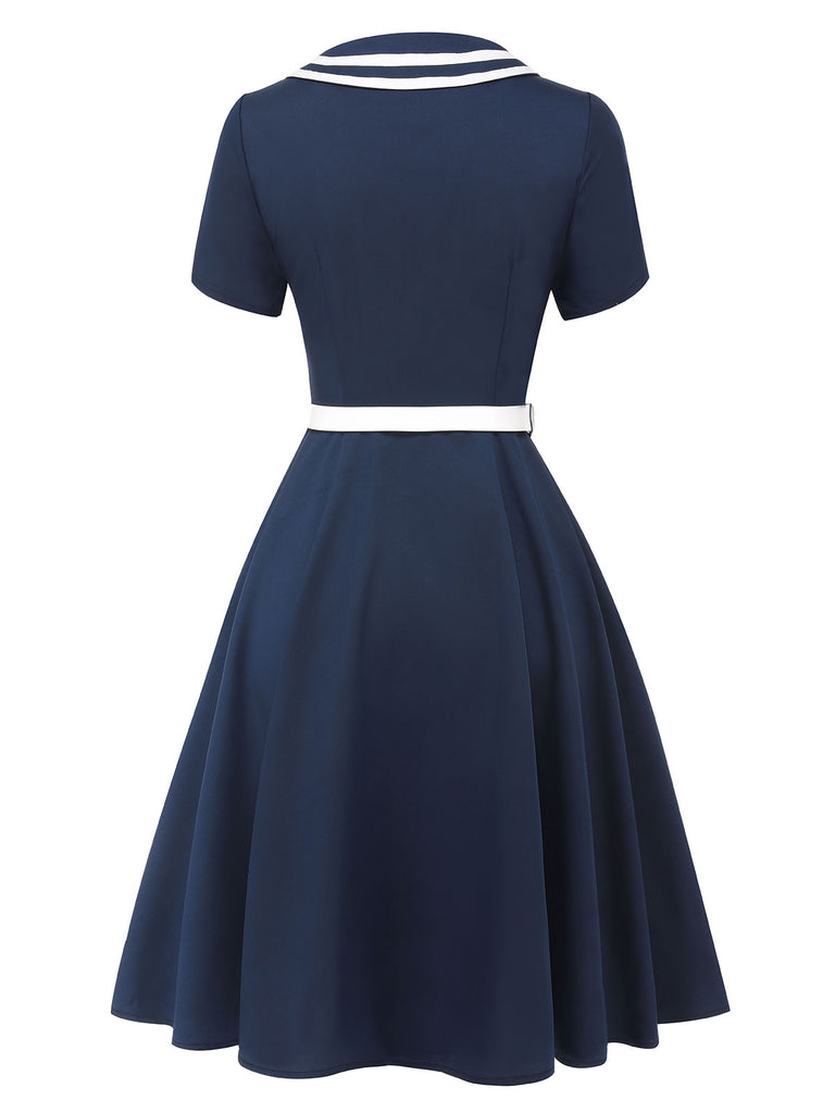 Retro Stage Navy Blue Vintage Nautical Double-Breasted Midi Dress | Sophisticated Timeless Retro Stage Navy Blue Vintage Nautical Double-Breasted Midi Dress | Sophisticated Timeless