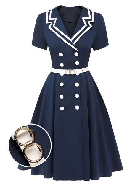 blue sailor dress Retro Stage Navy Vintage Nautical Double-Breasted Midi The dress is accented Size:XS (UK 4/6) Alfred Sung Black Halter fashionweek_az