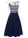 Dark Blue 1950s Striped Off-Shoulder Dress, vintage dress, retro fashion, rockabilly, pin-up fashion - perfect for women who love vintage and retro fashion