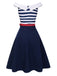 Dark Blue 1950s Striped Off-Shoulder Dress, vintage dress, retro fashion, rockabilly, pin-up fashion - perfect for women who love vintage and retro fashion