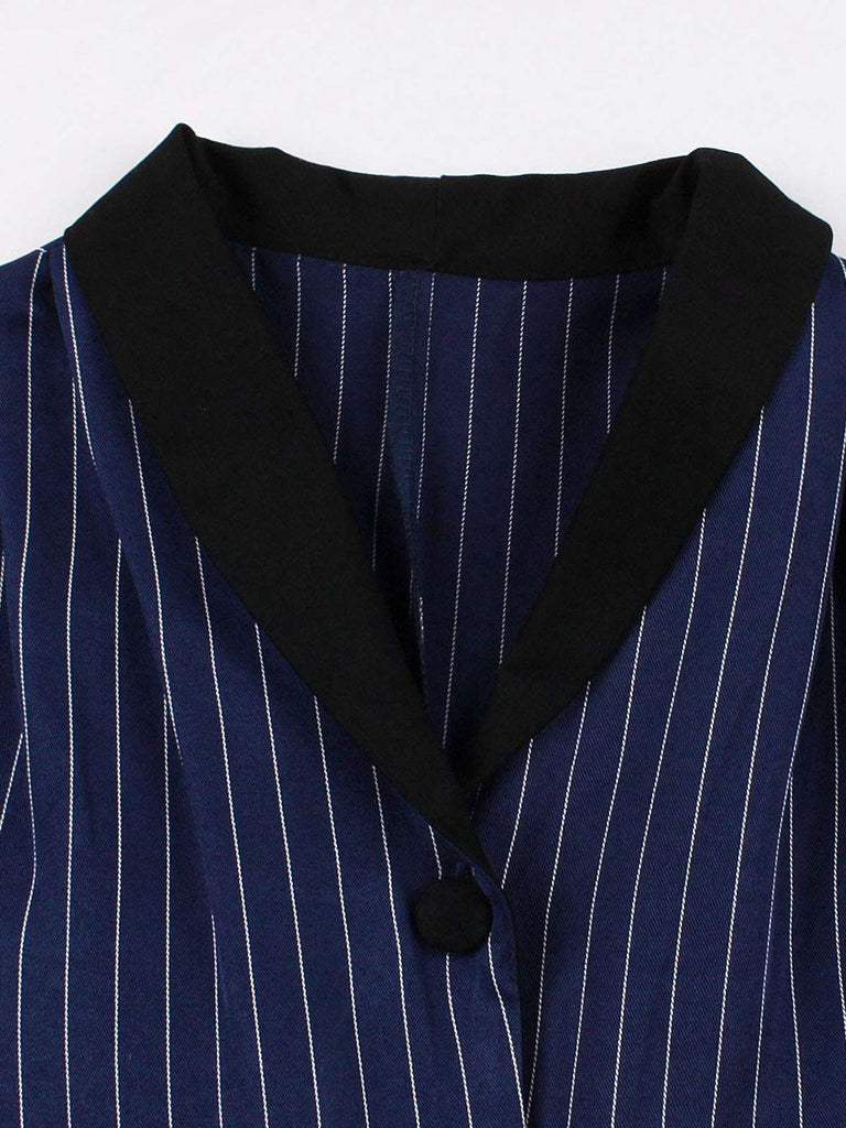 This Dark Blue 1950s Striped Patchwork Belted Dress wraps her in 1950s elegance, one twirl at a time