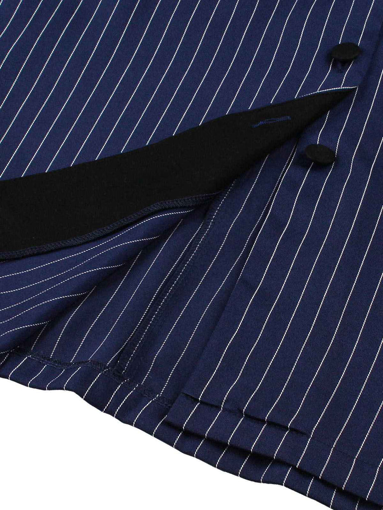 Dark Blue 1950s Striped Patchwork Belted Dress — the kind of 1950s dress that makes strangers smile