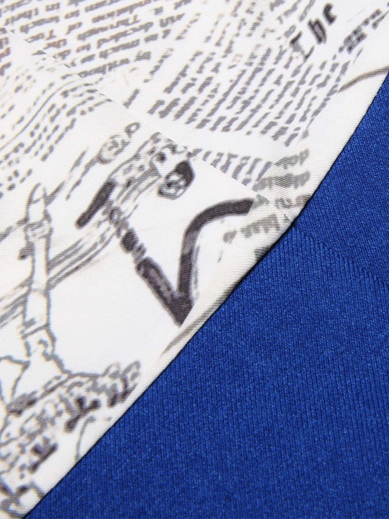 Dark Blue 1960s Bandeau Newspaper Belted Pencil Dress — a 1960s silhouette that turns sidewalks into runways