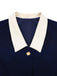 Dark Blue 1960s Contrast Raw Cuffs Buttons Dress - vintage dress, retro fashion