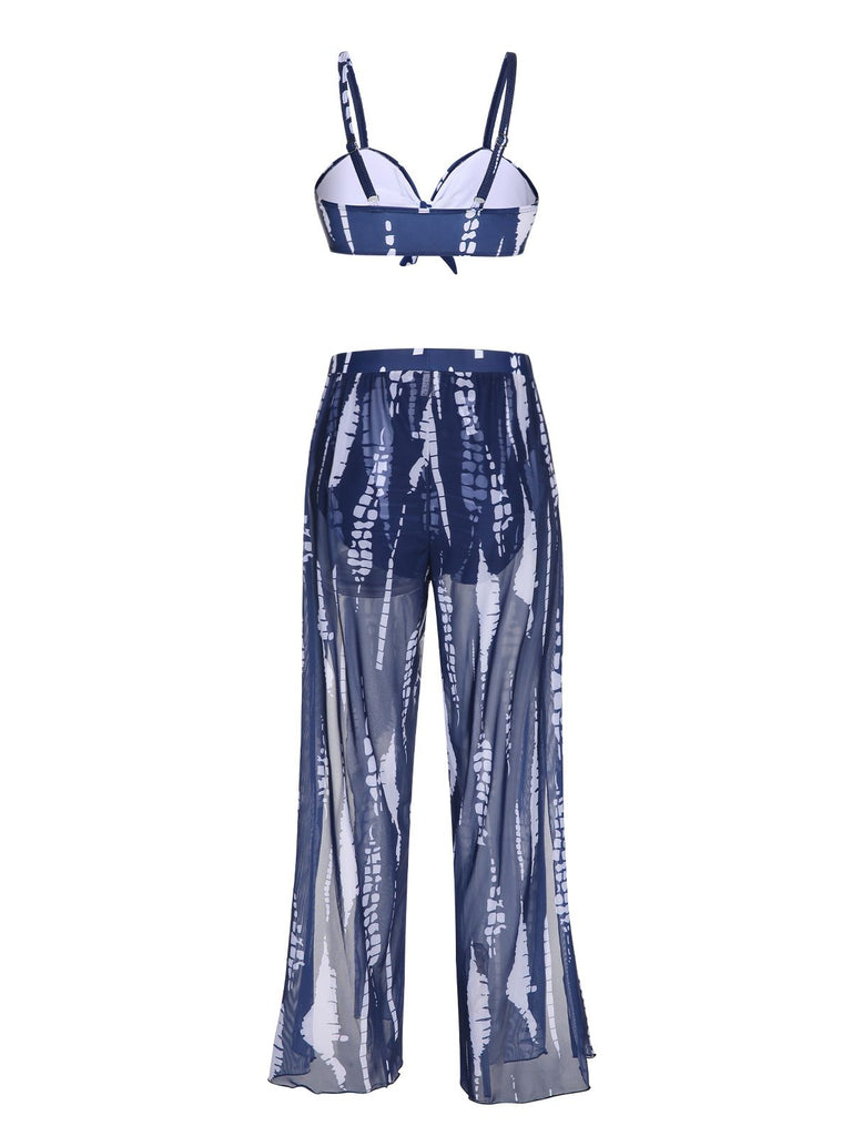 Dark Blue 1960s Dyed Graphic Strap Swimsuit & Cover Up, vintage swimsuit, pin-up swimwear - perfect for women who love vintage and retro fashion