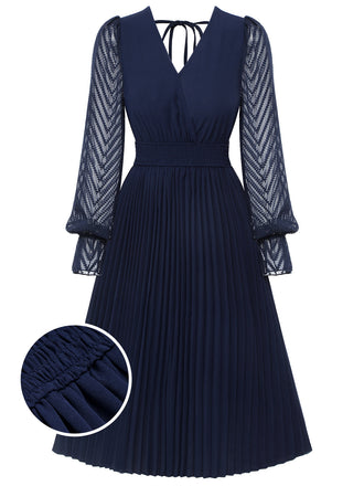 She slips into this Dark Blue 1960s Jacquard V-Neck Bishop Sleeve Dress and suddenly it's a 1960s daydream