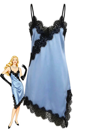 Dark Blue 1960s Lace Spaghetti Strap Dress - vintage dress, retro fashion