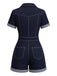 Navy blue romper with gray trim on a white background