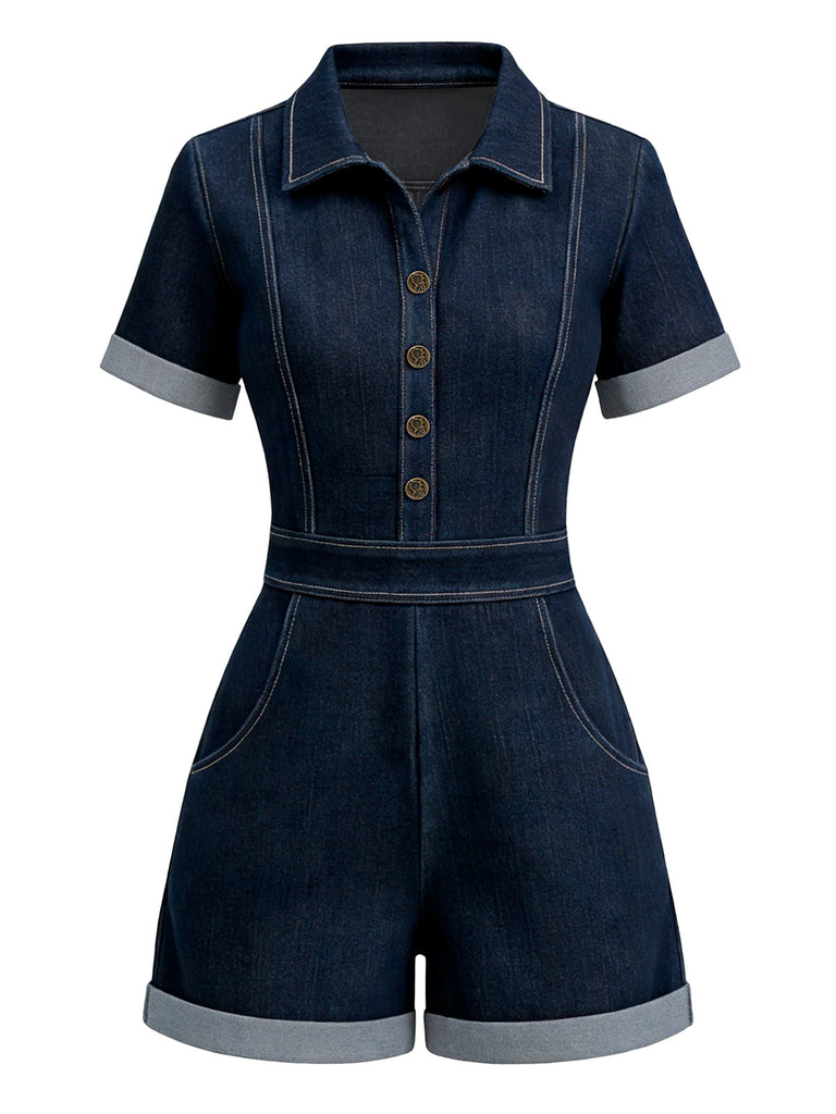 Dark-Blue-1960s-Shirt-Collar-Denim-Romper