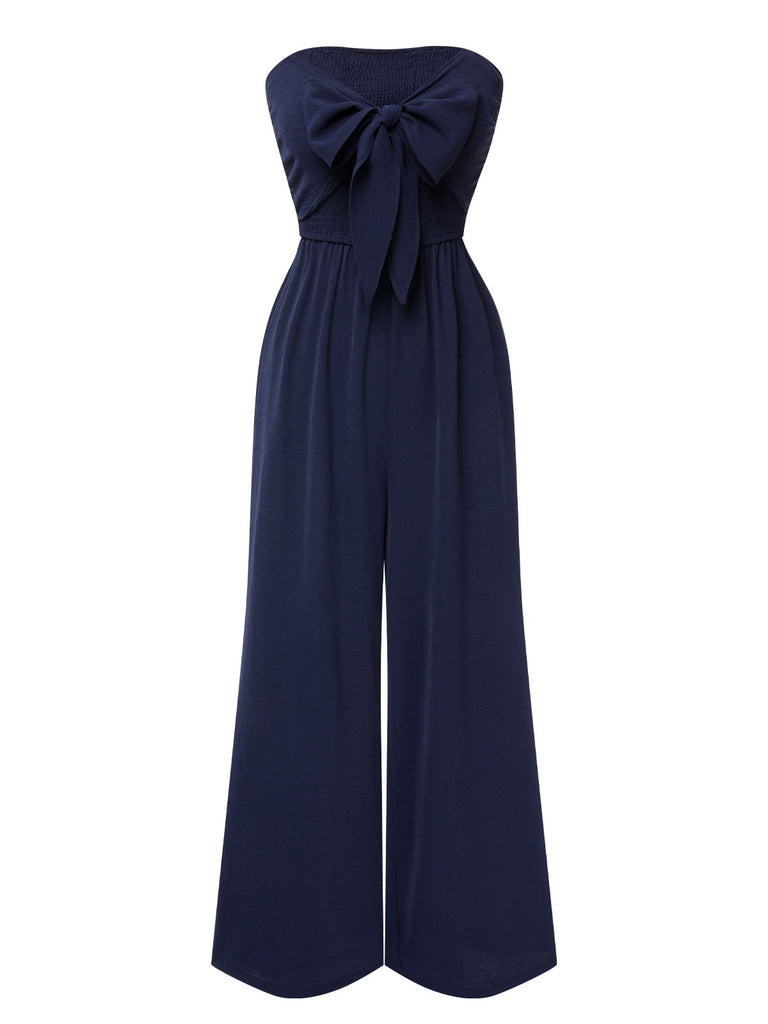 Dark Blue 1960s Solid Bow Strapless Jumpsuit, vintage romper, retro jumpsuit - perfect for women who love vintage and retro fashion