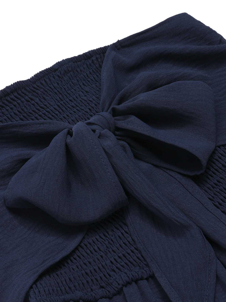 Dark Blue 1960s Solid Bow Strapless Jumpsuit, vintage romper, retro jumpsuit - perfect for women who love vintage and retro fashion