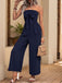 She finds her 1960s story in this Dark Blue 1960s Solid Bow Strapless Jumpsuit