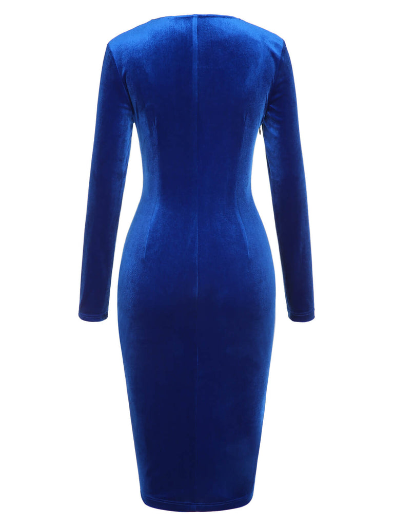 Dark Blue 1960s V-Neck Pleated Velvet Dress Dark Blue 1960s V-Neck Pleated Velvet Dress