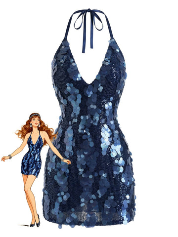blue dress for baby girl Dark Blue Teal Sequin Long Sleeve Mini Dress