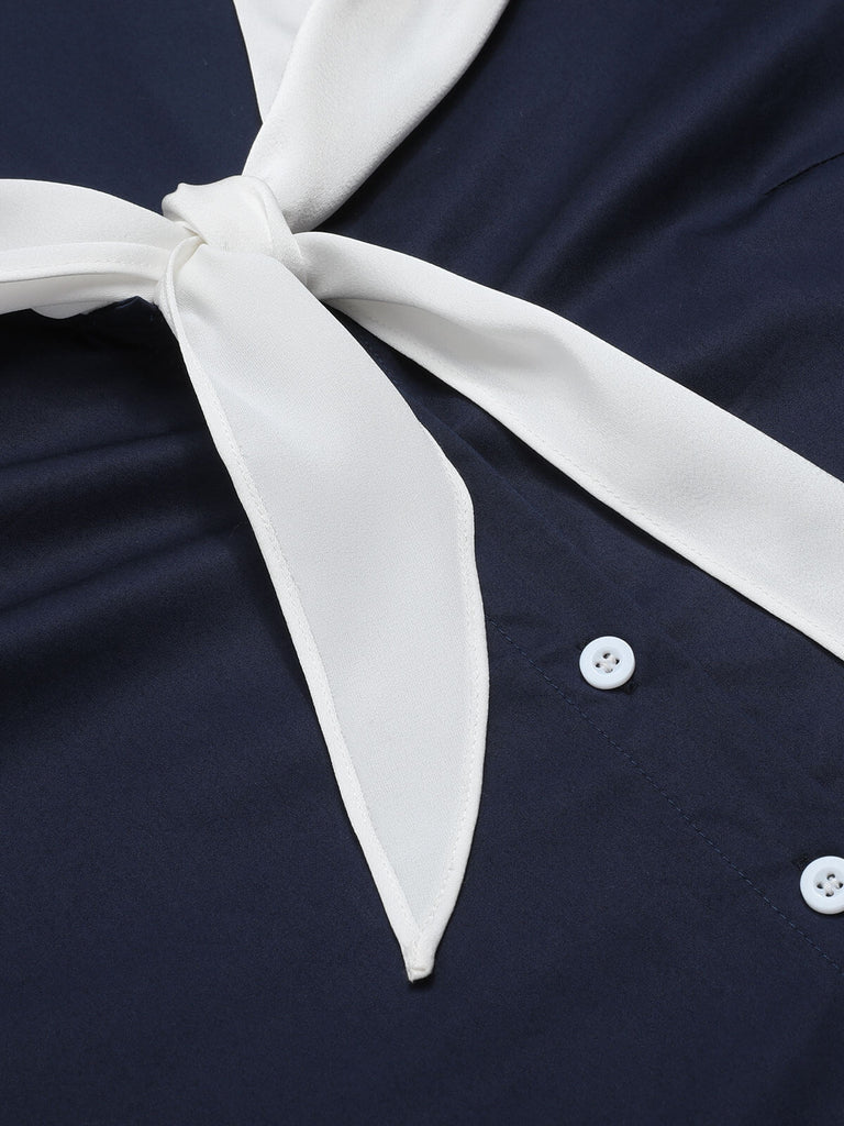 Dark Blue & White 1940s Sailor Collar Dress | Retro Stage Dark Blue & White 1940s Sailor Collar Dress | Retro Stage