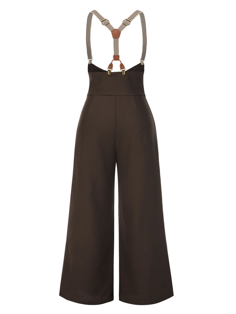 Dark Brown 1950s Button Suspender Pants - vintage fashion, retro style