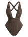 Dark Brown 1950s Cross Belt Backless One-Piece Swimsuit