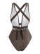 Dark Brown 1950s Cross Belt Backless One-Piece Swimsuit 2
