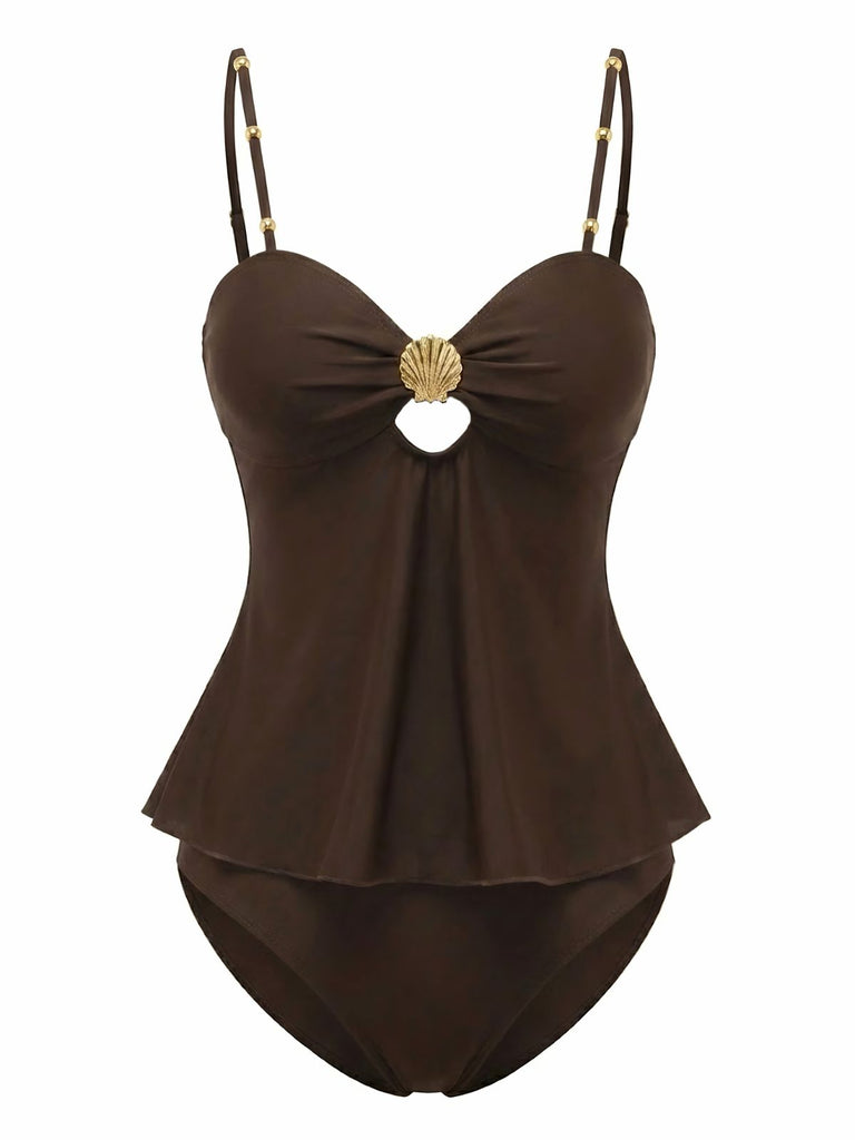 Dark Brown 1950s Solid Tankini - vintage fashion, retro style