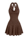 Dark Brown 1960s Polka Dot Halter Backless Dress, vintage dress, retro fashion - perfect for women who love vintage and retro fashion