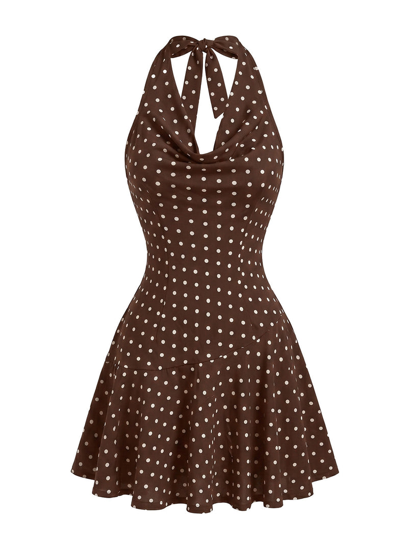 dark brown polka dot dress Show Me Your Mumu Dalia Maxi Dress in Brown