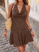 Dark Brown 1960s Polka Dot Halter Backless Dress, vintage dress, retro fashion - perfect for women who love vintage and retro fashion