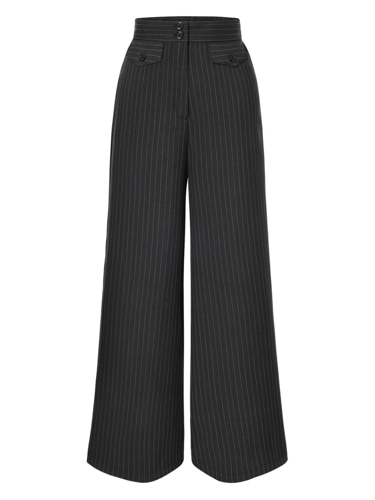 Dark Gray 1940s Pinstripes Wide-Leg Pants - vintage fashion, retro style for vintage lovers
