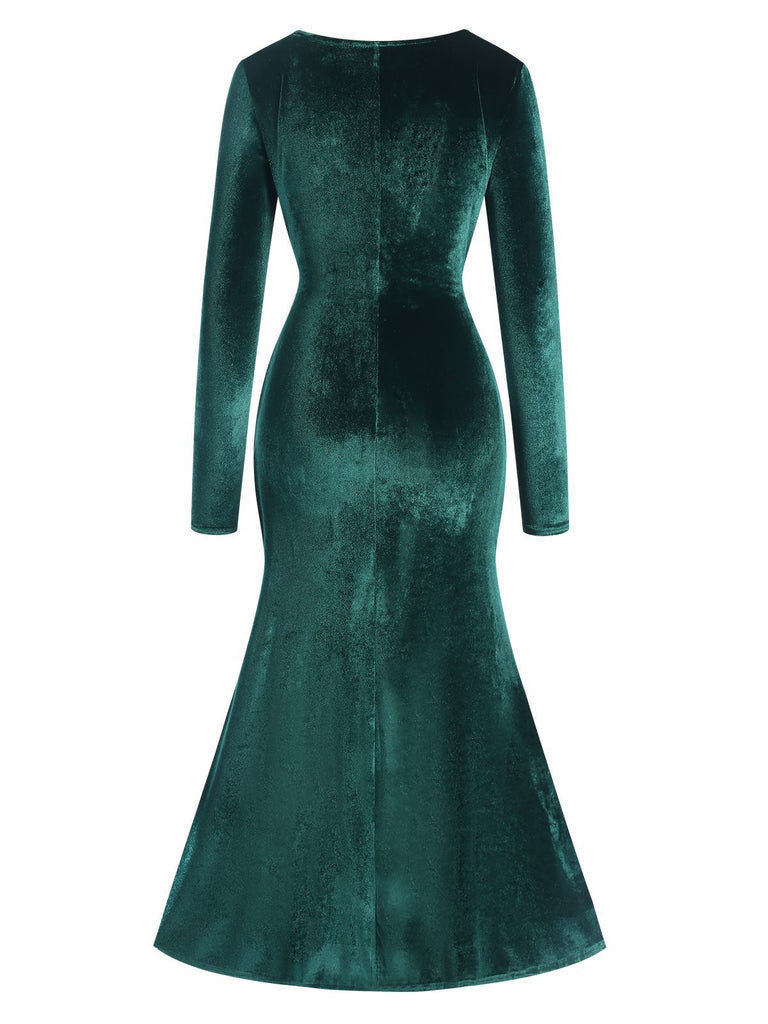 dark green velvet long sleeve dress Emerald Green Velvet Dress/ Velvet Bridesmaid Dress/ Velvet Long Dress/ Velvet Long Sleeve Dress/ Winter Dress/ Gift for Her LAA158