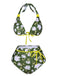 Dark Green 1940s Halter Bow Floral Swimsuit: 1940s Riviera elegance, reimagined for her