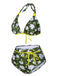 This Dark Green 1940s Halter Bow Floral Swimsuit carries 1940s vacation dreams in every stitch