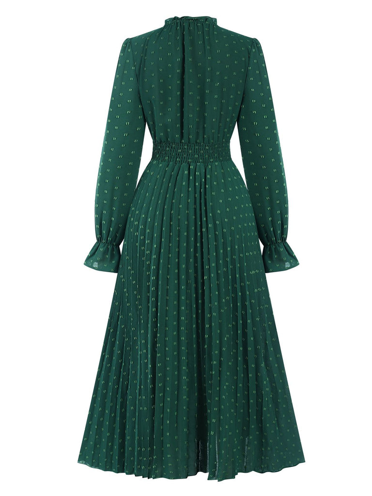 Green Bad Ruffles Dark Green 1940s Lantern Sleeve Ruffles Dress | Retro Stage