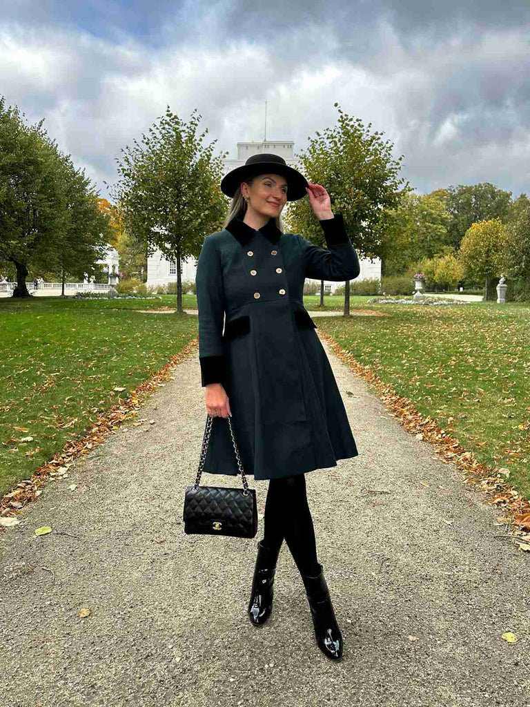 Dark Green 1940s Solid Button Coat — vintage elegance for the modern woman